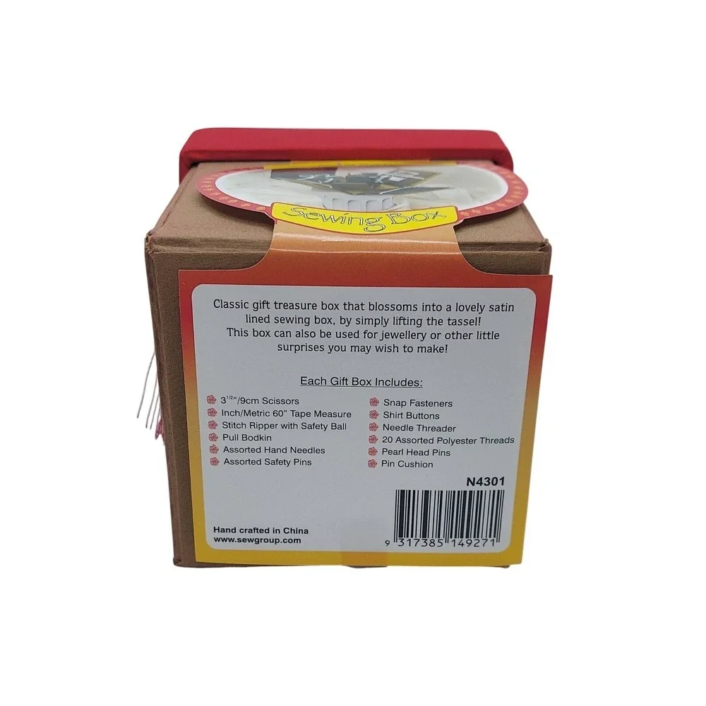 Classic Satin Lined Sewing Box N4301 - Needles, Thread, Scissors And More